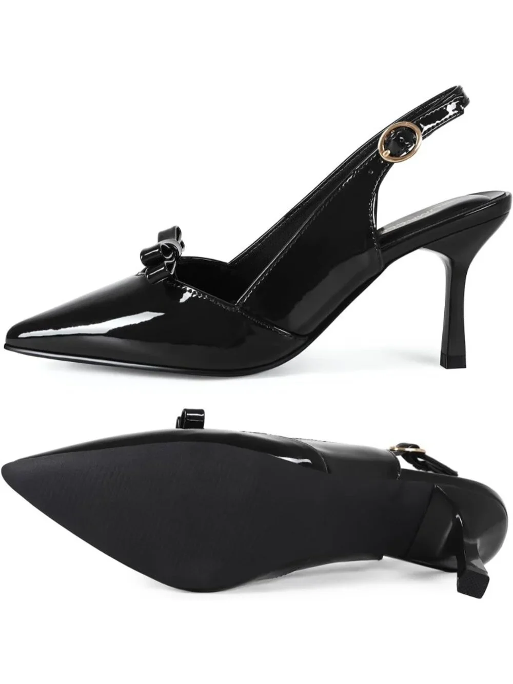 Women's Black Comfortable Slingback Closed Pointed Toe 3 inch Kitten Heels Pumps